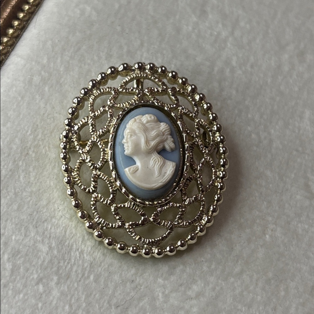 Vtg Blue Sarah Coventry Lace Cameo Brooch Turned Pendant